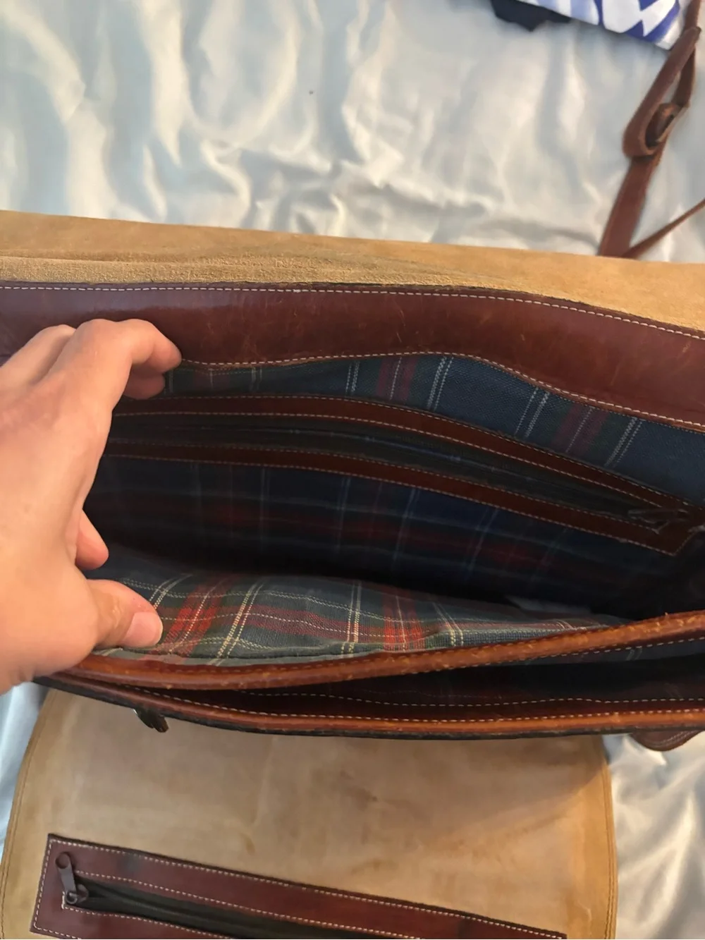 Vintage Mossimo Messenger Bag Briefcase Brown Leather Flannel Lined Pre-target
